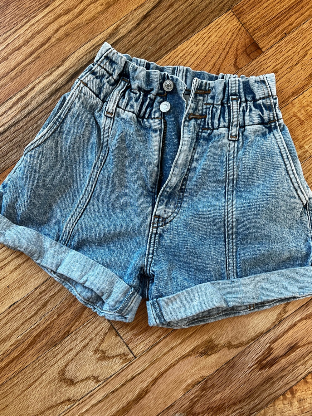 Abercrombie & Fitch Light Blue Paperbag Waist Denim Shorts